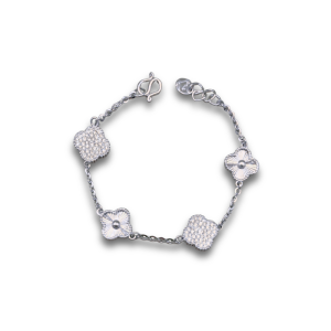 โซ่โอลีฟ VC สลับพลอย ชุบขาว